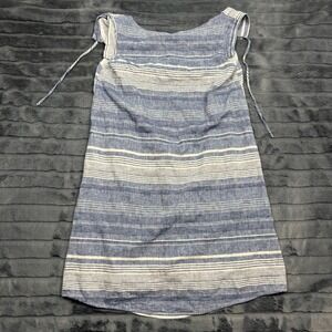 The Coverii Womens Blue White Striped 100% Linen Sleeveless Mini Dress Medium